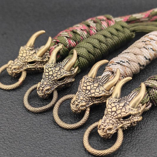 Brass Dragon Head Paracord Keychain – Handcrafted EDC Charm