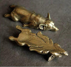 Brass Sleeping Corgi Figurine – Handcrafted Antique Finish Dog Collectible