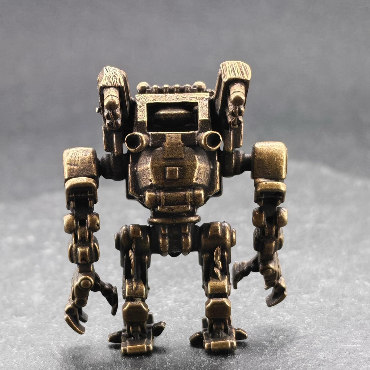 Brass Ground Crew Mech Figurine — Sci-Fi Robot Miniature for Terrarium, Diorama and Desk Display