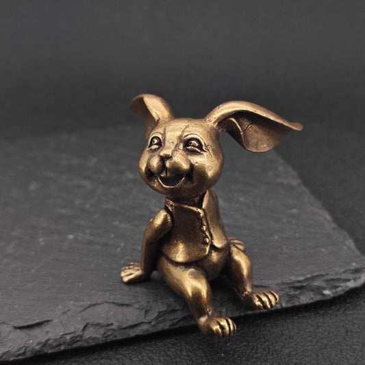 Brass Rabbit Figurine — Vintage Sitting Sculpture for Desk, Shelf, and Zodiac Decor