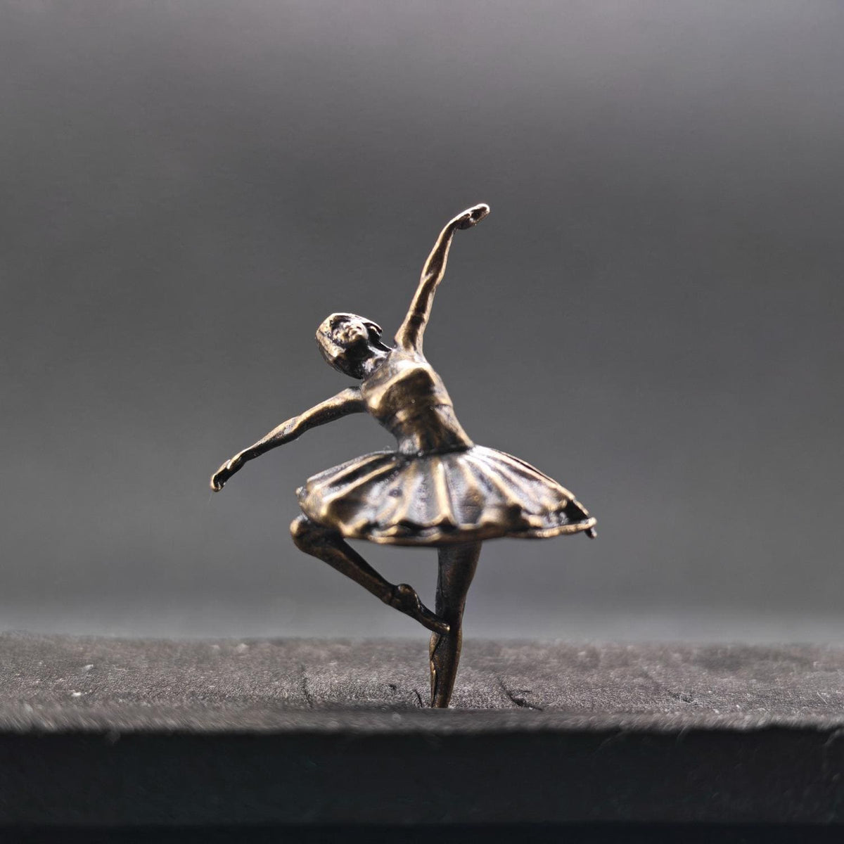 Brass Black Swan Ballerina Figurine — Miniature Lost-Wax Cast Dance Sculpture for Terrarium, Aquascape, and Collector Display