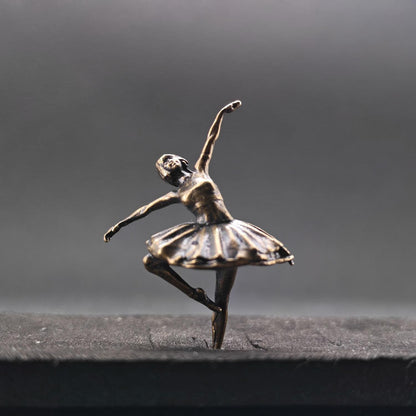 Brass Black Swan Ballerina Figurine — Miniature Lost-Wax Cast Dance Sculpture for Terrarium, Aquascape, and Collector Display
