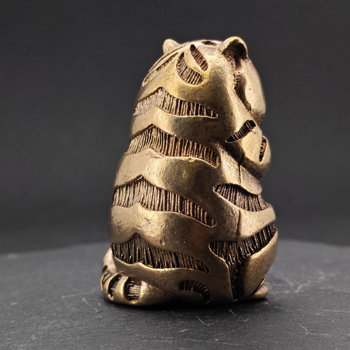 Fat Tiger Brass Figurine – Handcrafted Chubby Tiger Collectible Sculpture