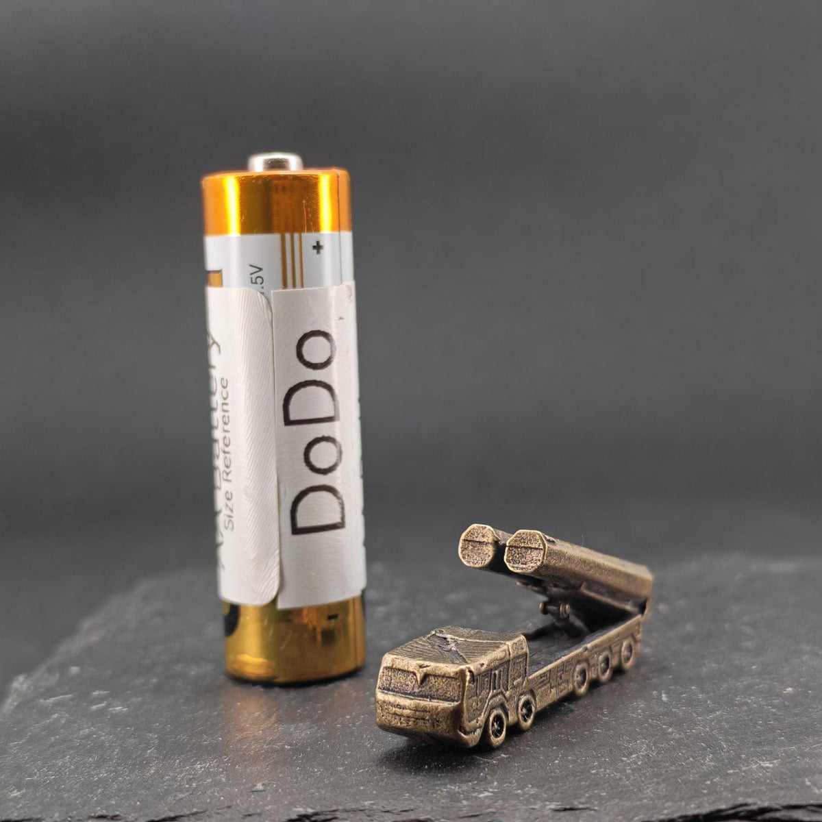 Brass Cruise Missile Launcher Miniature — Heavy Wheeled Military Vehicle Micro Model for Diorama