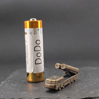 Brass Cruise Missile Launcher Miniature — Heavy Wheeled Military Vehicle Micro Model for Diorama