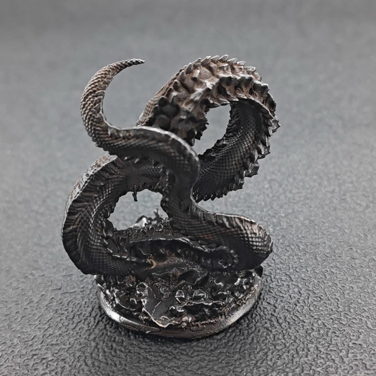 Brass Coiled Dragon Figurine — Oxidised Black Zodiac Sculpture for Desk, Feng Shui, and Collector Display