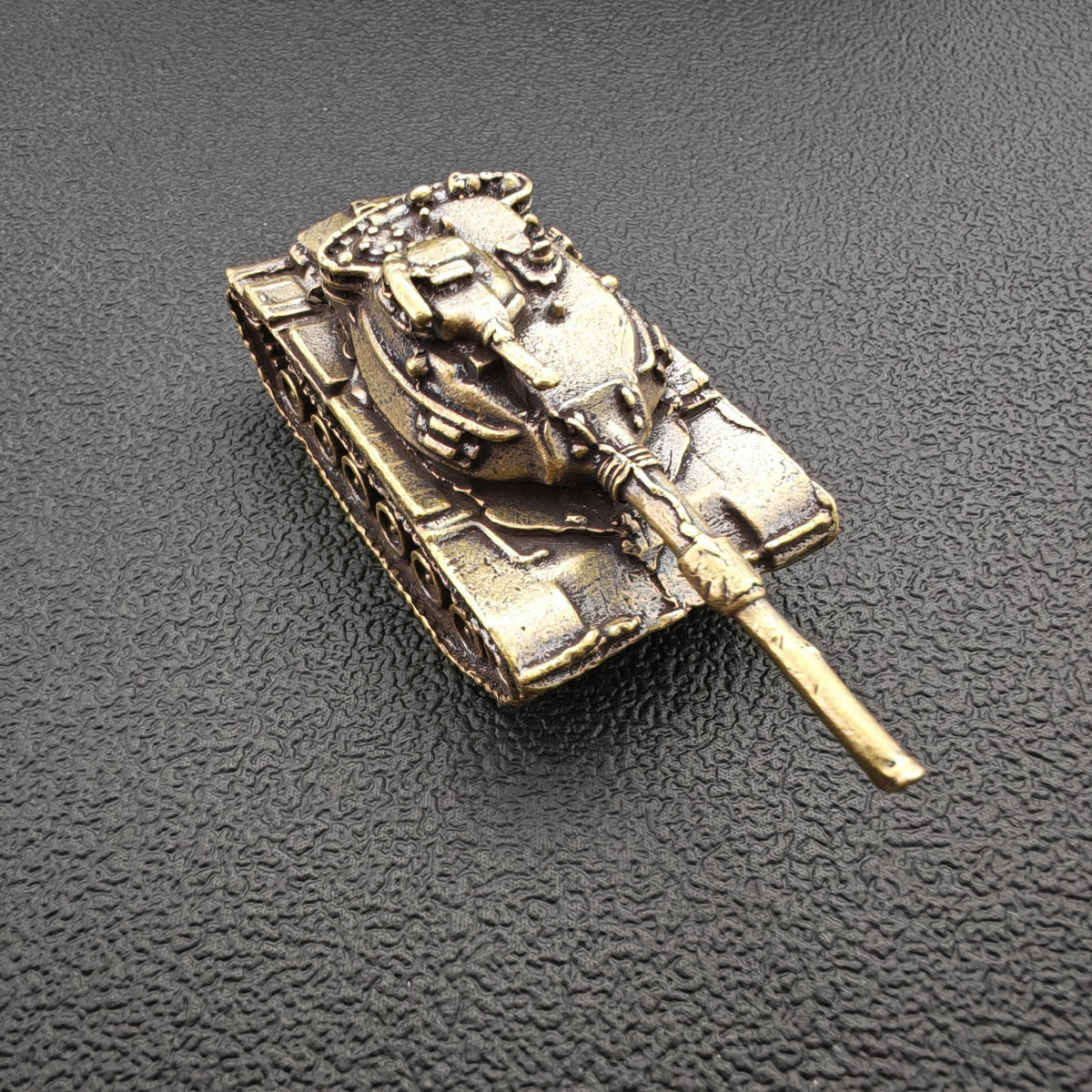 Brass Tank Figurine — Miniature Military Sculpture for Desk and Shelf Decor