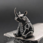 Daydreaming Rhino Brass Figurine – Meditating Animal Collectible Sculpture