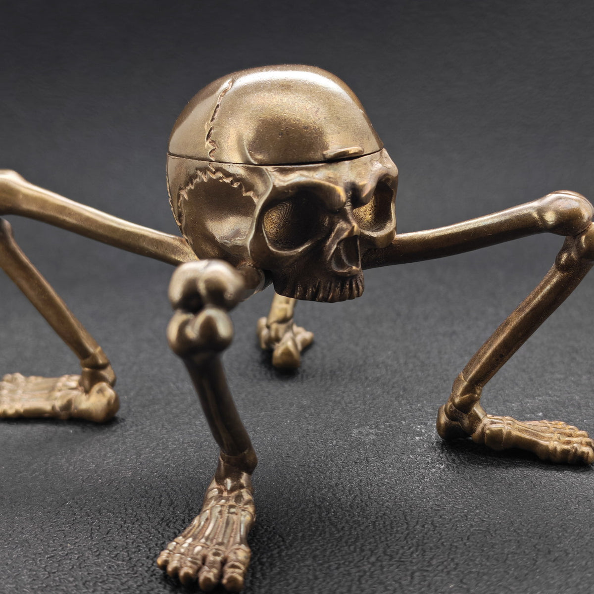 Brass Skeleton Storage Box – Gothic Skull Collectible with Hinged Lid