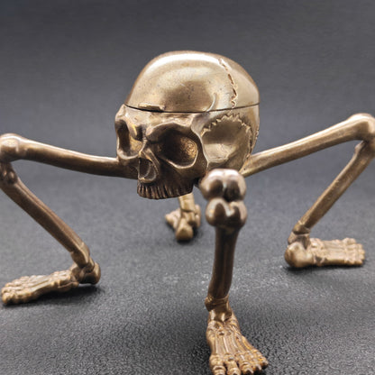 Brass Skeleton Storage Box – Gothic Skull Collectible with Hinged Lid