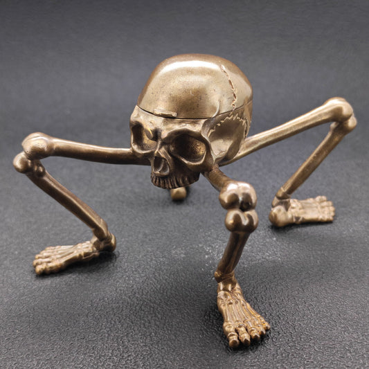 Brass Skeleton Storage Box – Gothic Skull Collectible with Hinged Lid