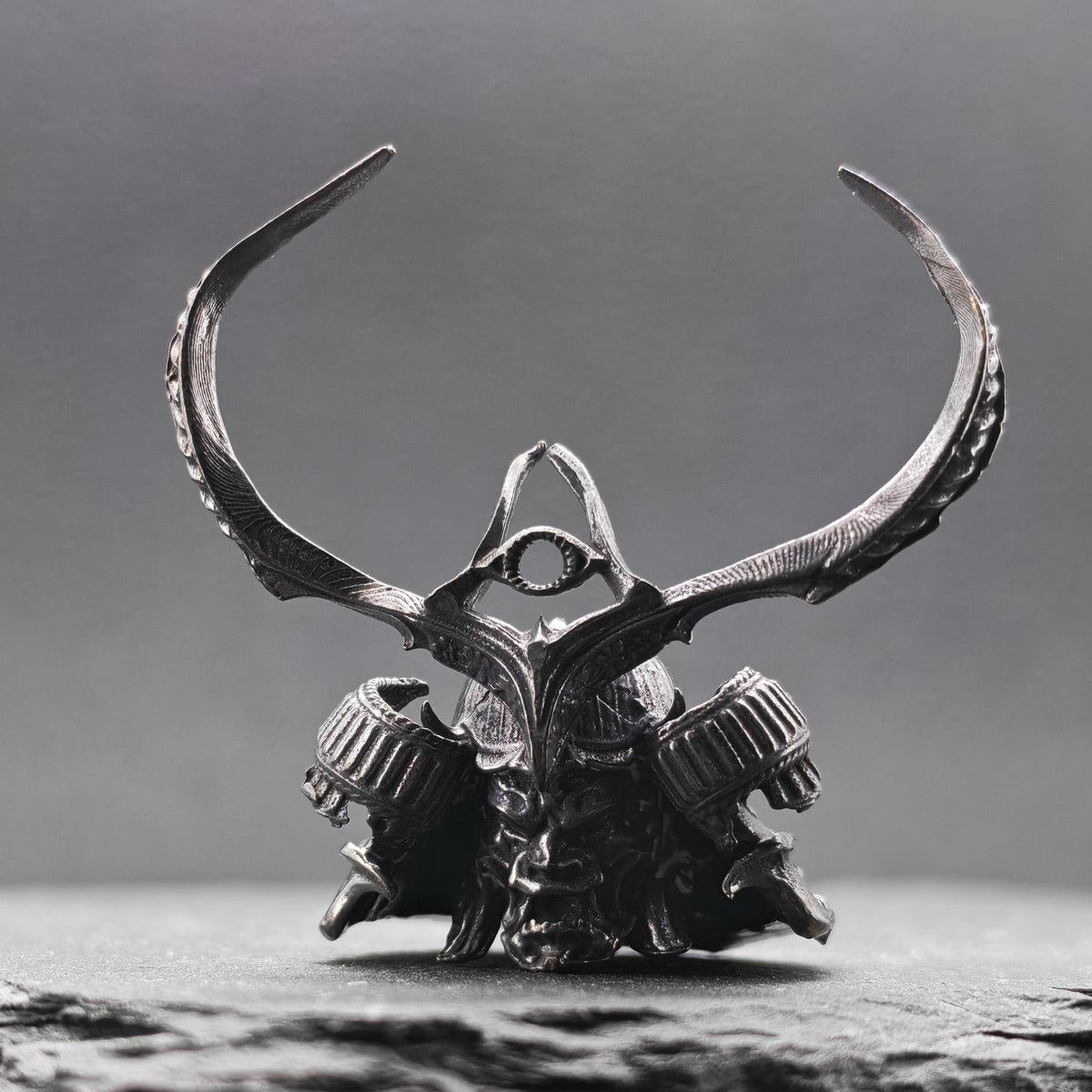 Brass Skull Samurai Helmet Miniature – Dark Warrior Figurine