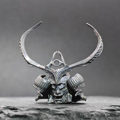 Brass Skull Samurai Helmet Miniature – Dark Warrior Figurine