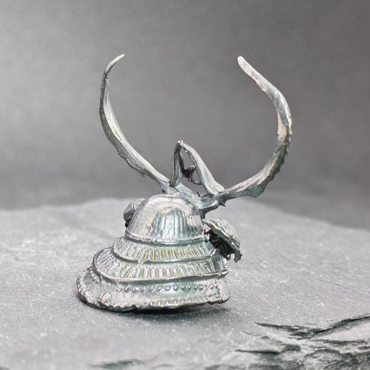 Brass Skull Samurai Helmet Miniature – Dark Warrior Figurine