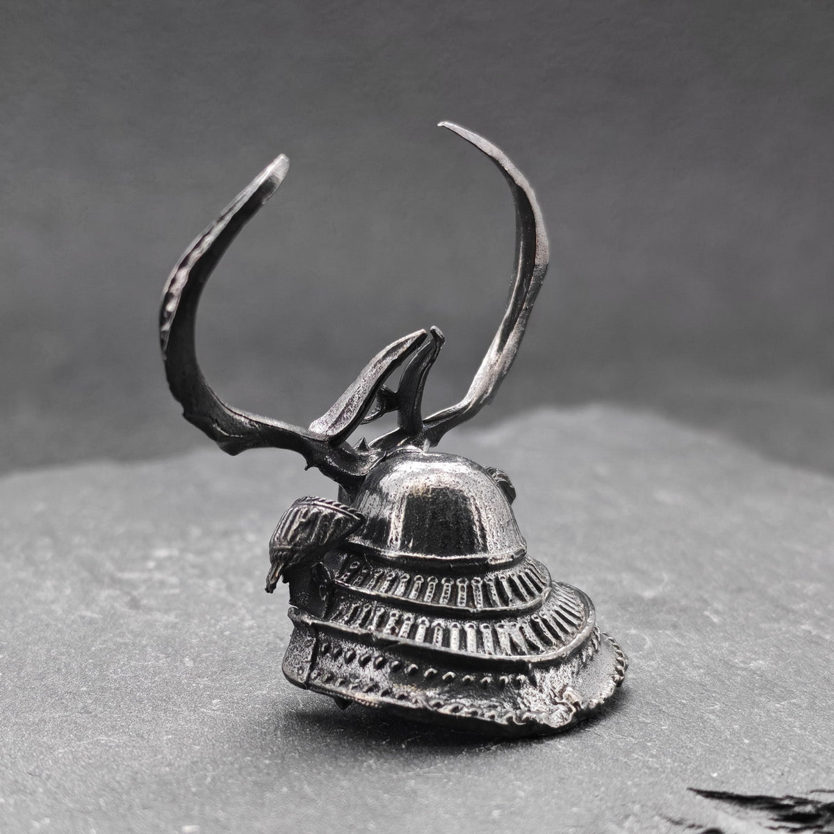 Brass Skull Samurai Helmet Miniature – Dark Warrior Figurine