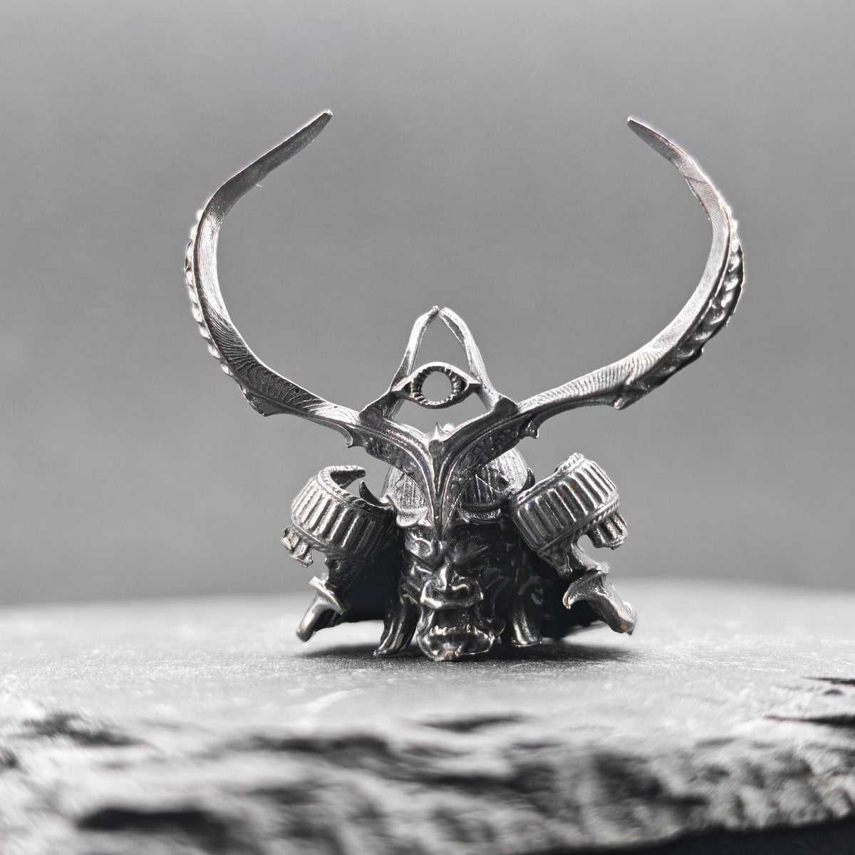 Brass Skull Samurai Helmet Miniature – Dark Warrior Figurine