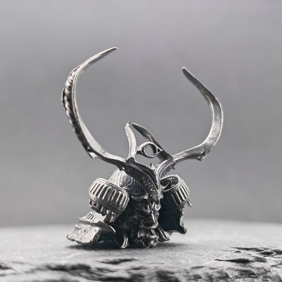 Brass Skull Samurai Helmet Miniature – Dark Warrior Figurine