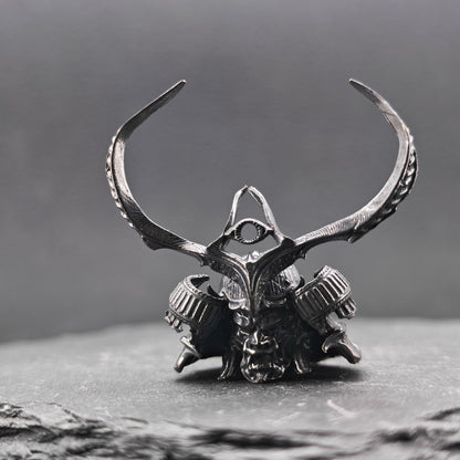 Brass Skull Samurai Helmet Miniature – Dark Warrior Figurine