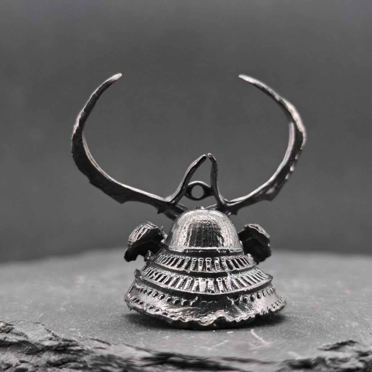Brass Skull Samurai Helmet Miniature – Dark Warrior Figurine