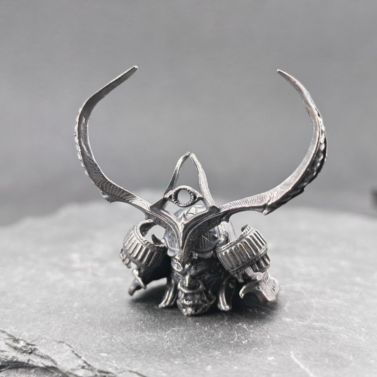 Brass Skull Samurai Helmet Miniature – Dark Warrior Figurine