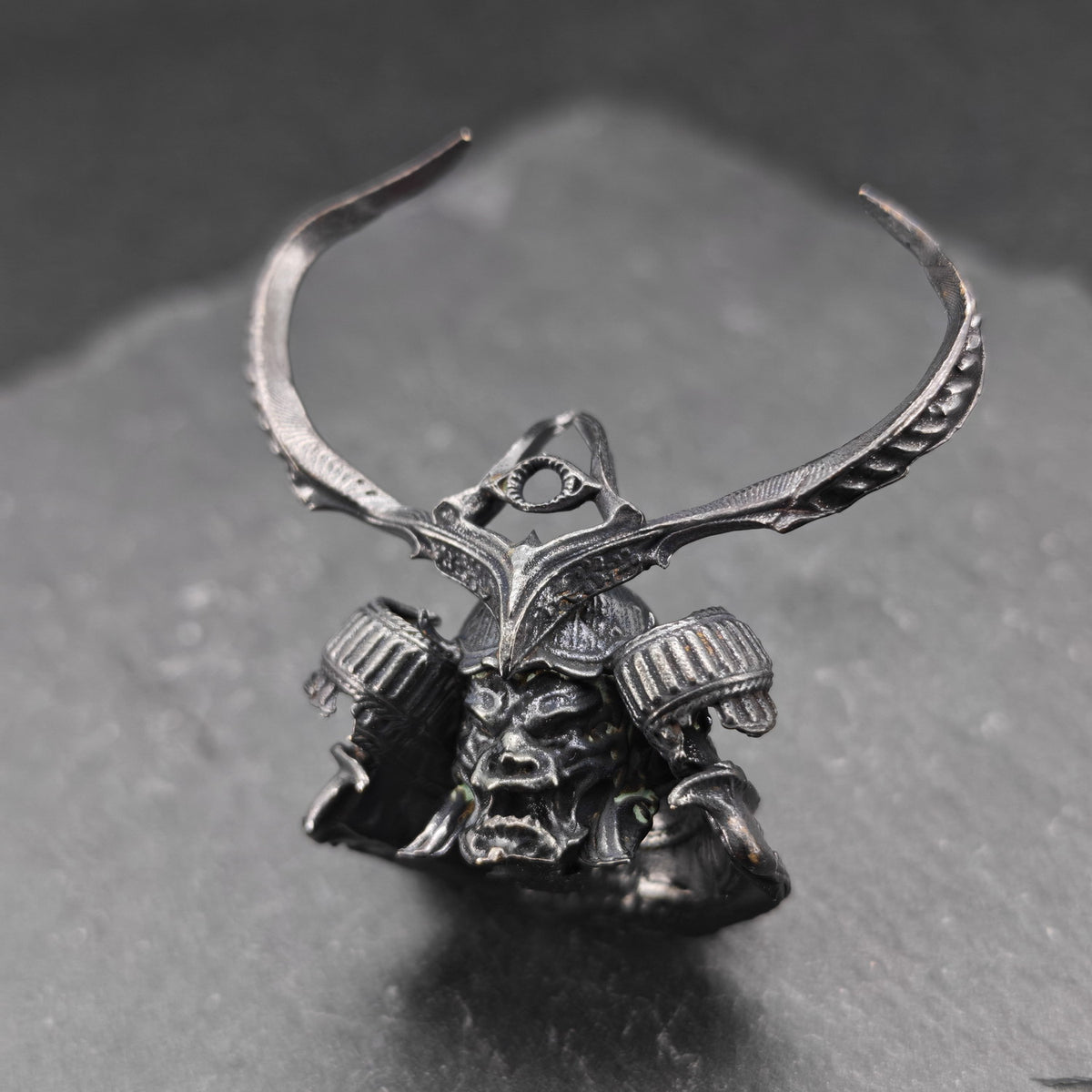 Brass Skull Samurai Helmet Miniature – Dark Warrior Figurine