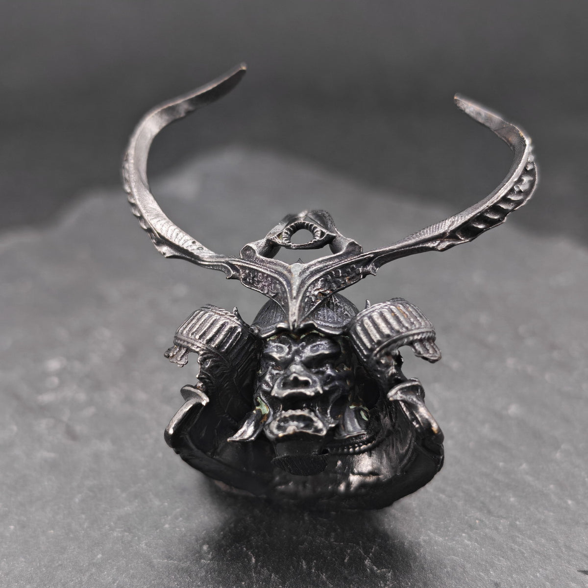 Brass Skull Samurai Helmet Miniature – Dark Warrior Figurine