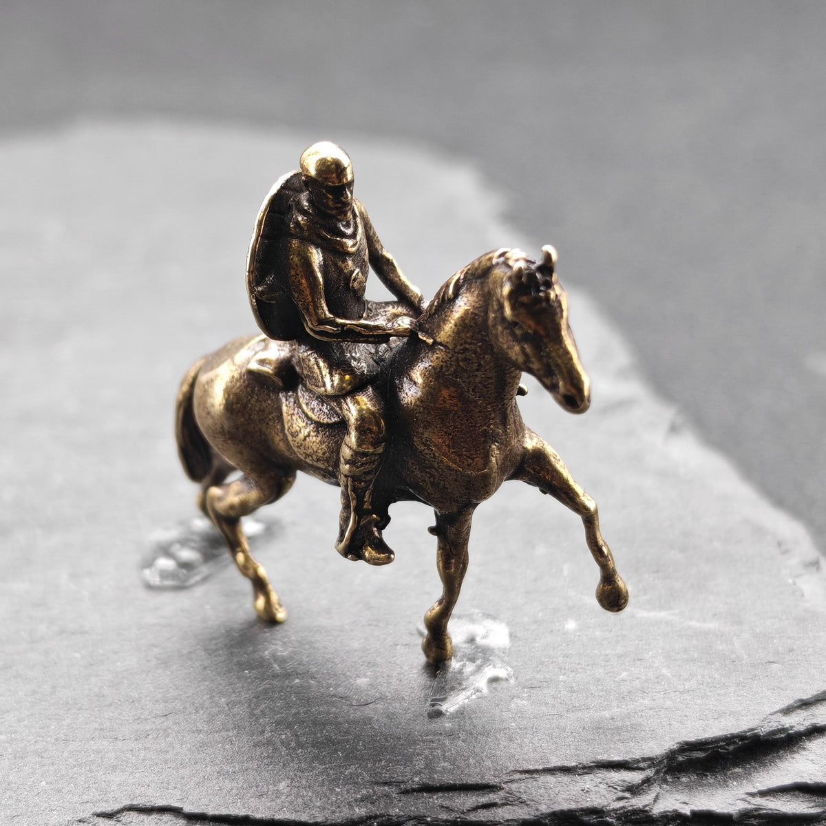 Mini Brass Knight on Horse Figurine – Collectible Warrior Sculpture