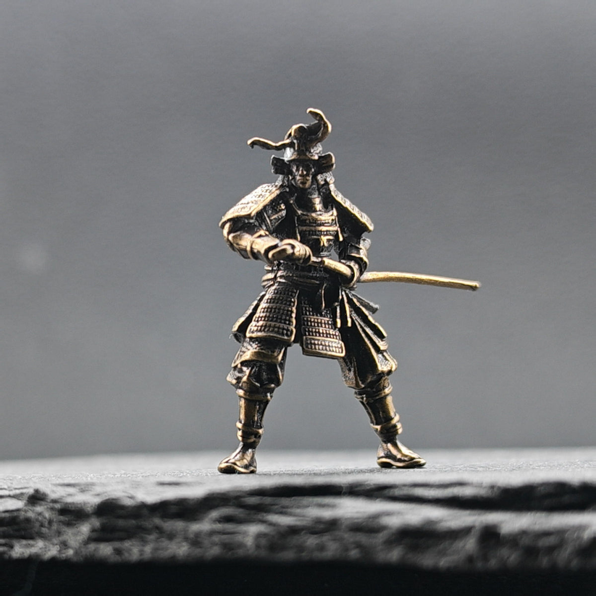 Brass Samurai Drawing Sword Figurine – Handcrafted Miniature Collectible