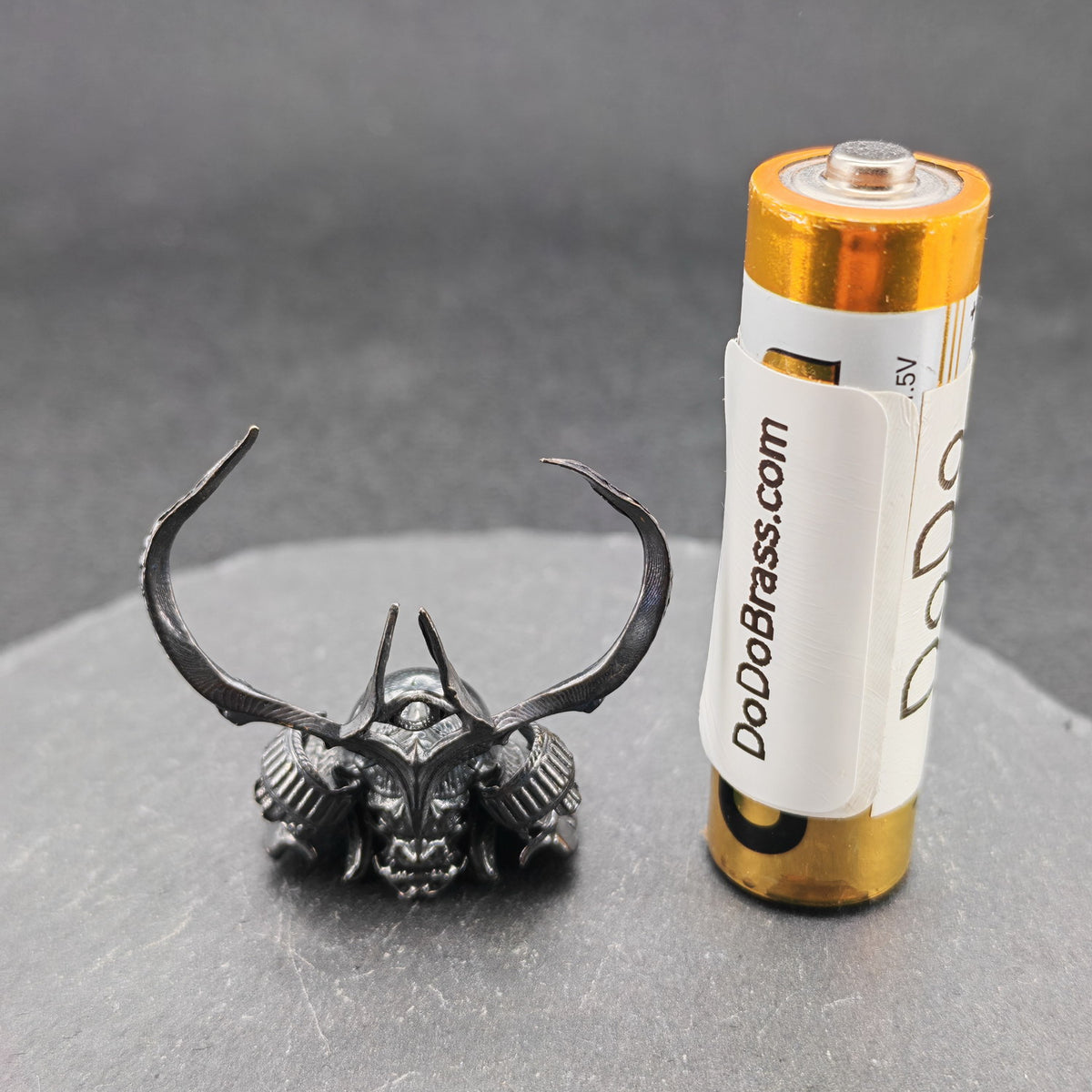 Brass Skull Samurai Helmet Miniature – Dark Warrior Figurine