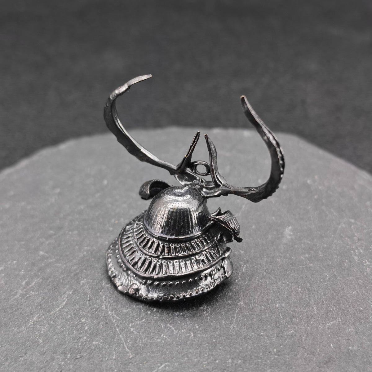 Brass Skull Samurai Helmet Miniature – Dark Warrior Figurine