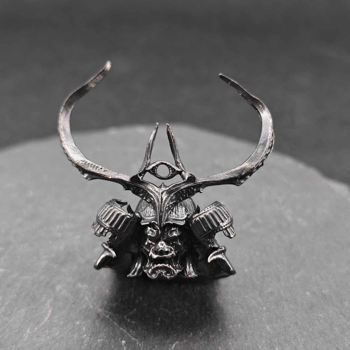 Brass Skull Samurai Helmet Miniature – Dark Warrior Figurine