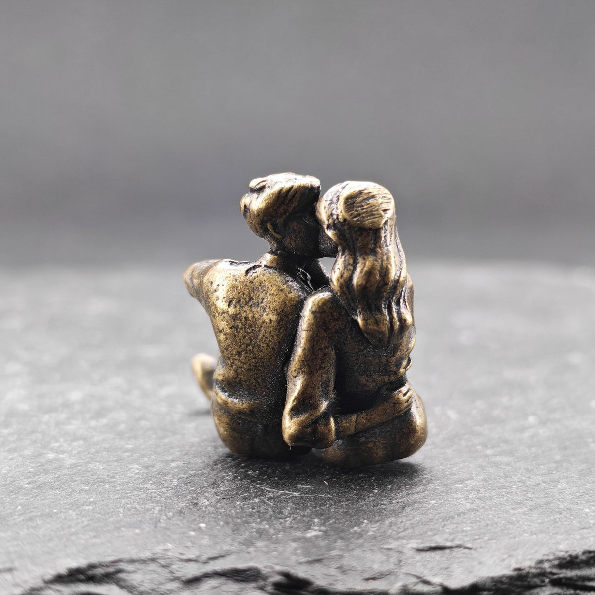 Lovers in Embrace — Tiny Brass Couple Sculpture