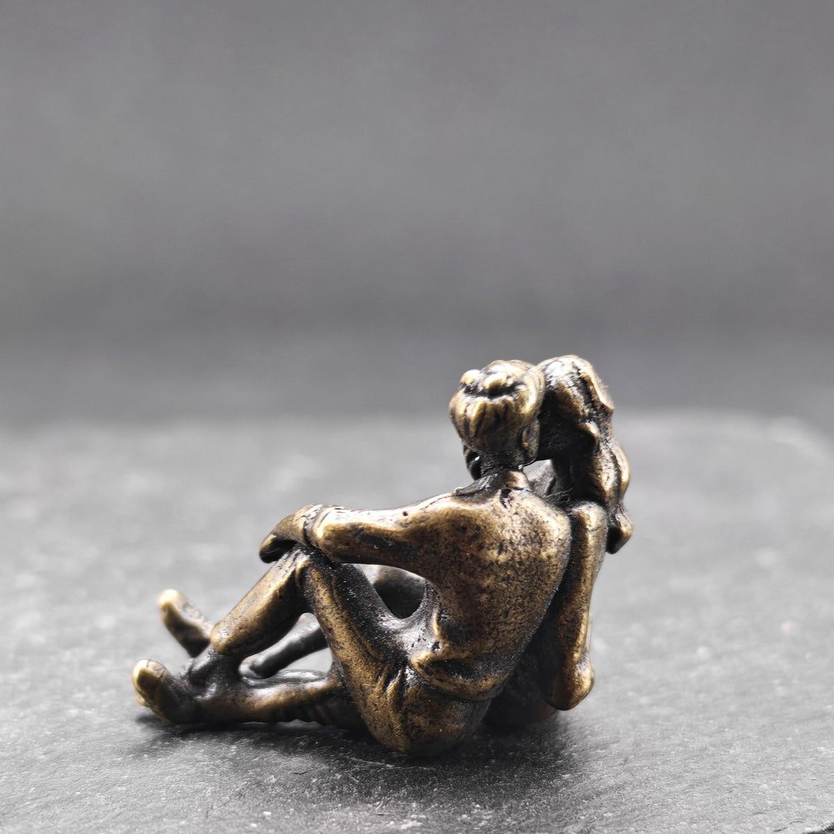 Lovers in Embrace — Tiny Brass Couple Sculpture