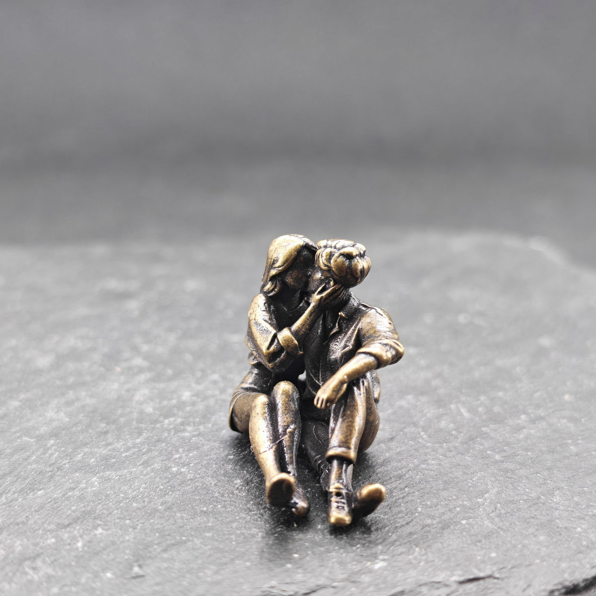 Lovers in Embrace — Tiny Brass Couple Sculpture