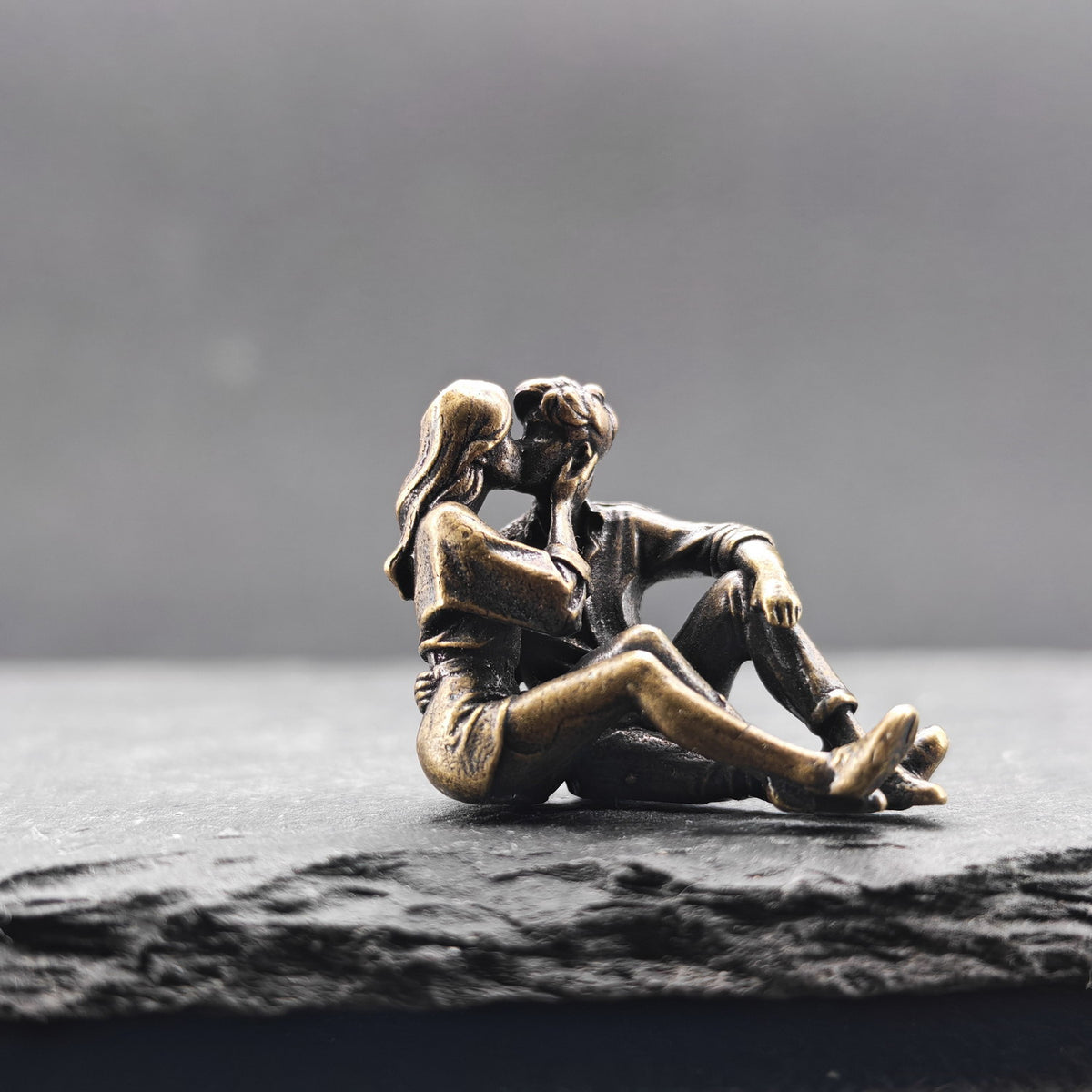 Lovers in Embrace — Tiny Brass Couple Sculpture