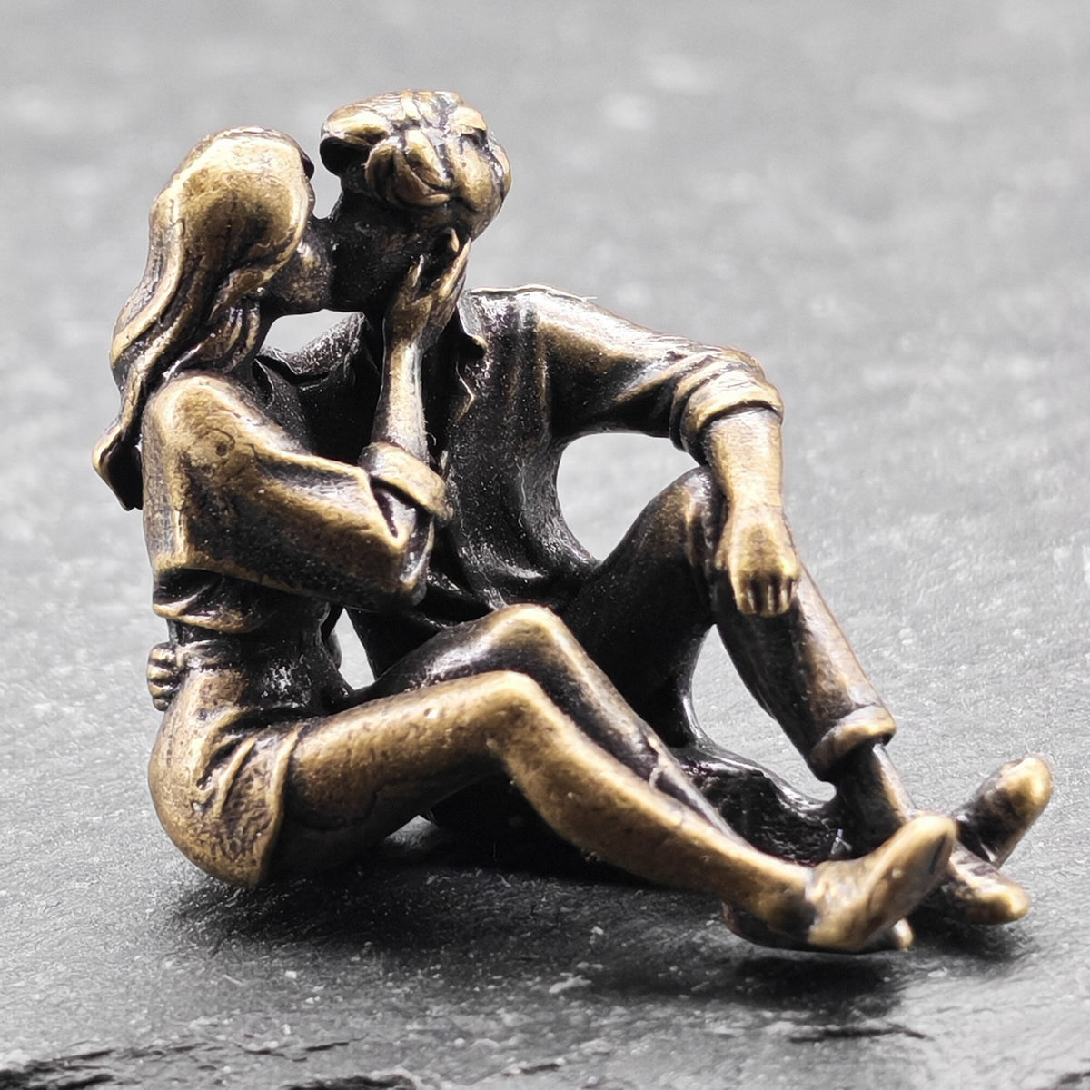 Lovers in Embrace — Tiny Brass Couple Sculpture