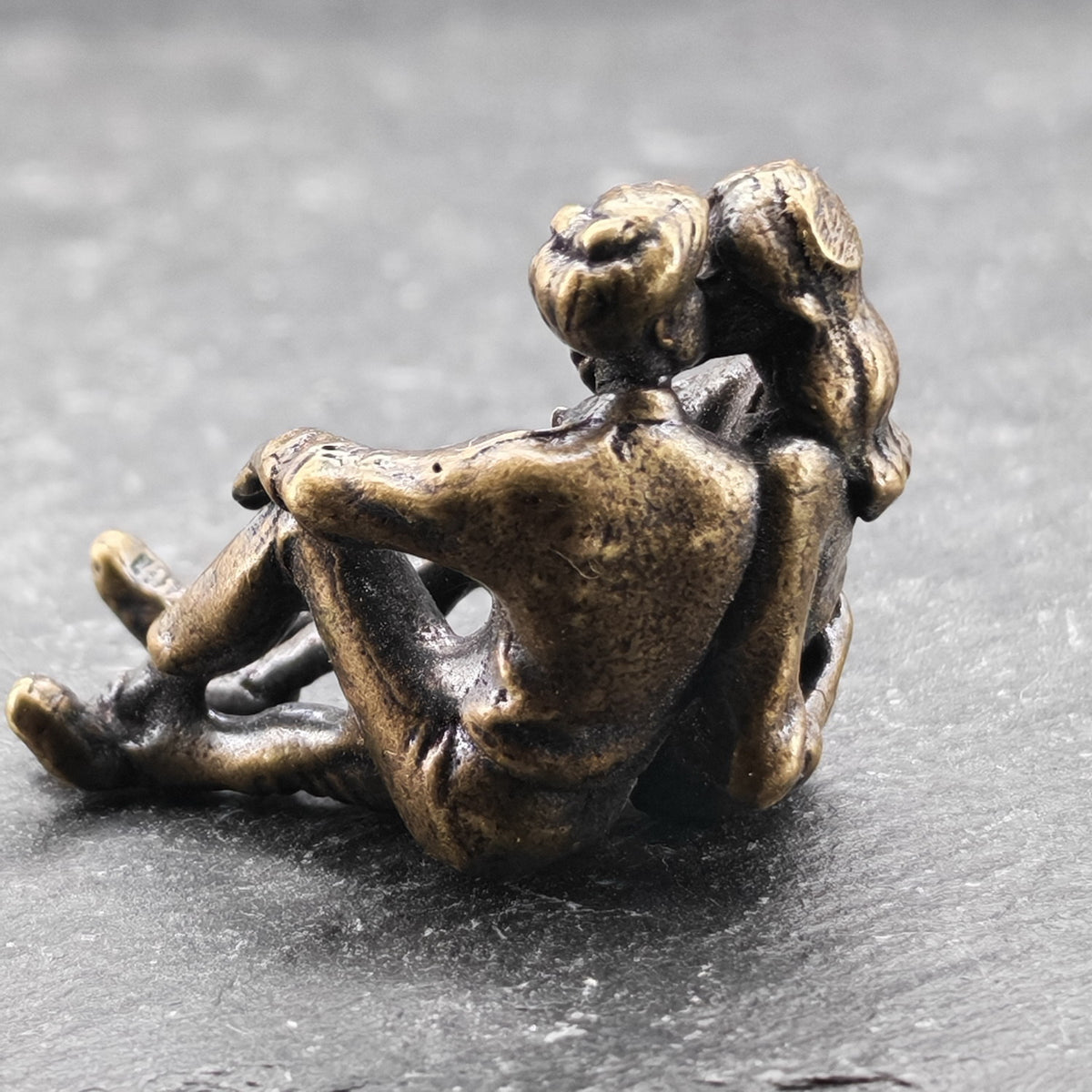 Lovers in Embrace — Tiny Brass Couple Sculpture