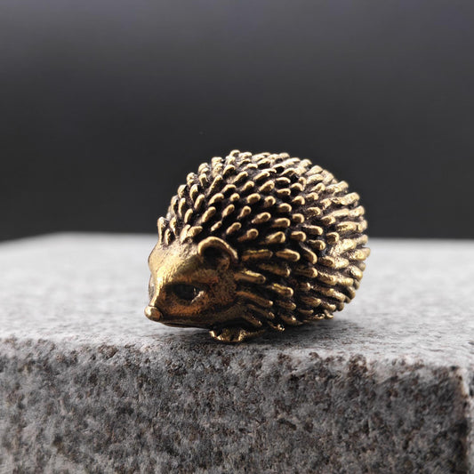 Brass Hedgehog Figurine with Flower – Miniature Collectible Desk Ornament