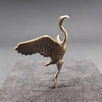 Crane in Flight Brass Figurine – Handcrafted Bird Miniature for Terrarium and Desk