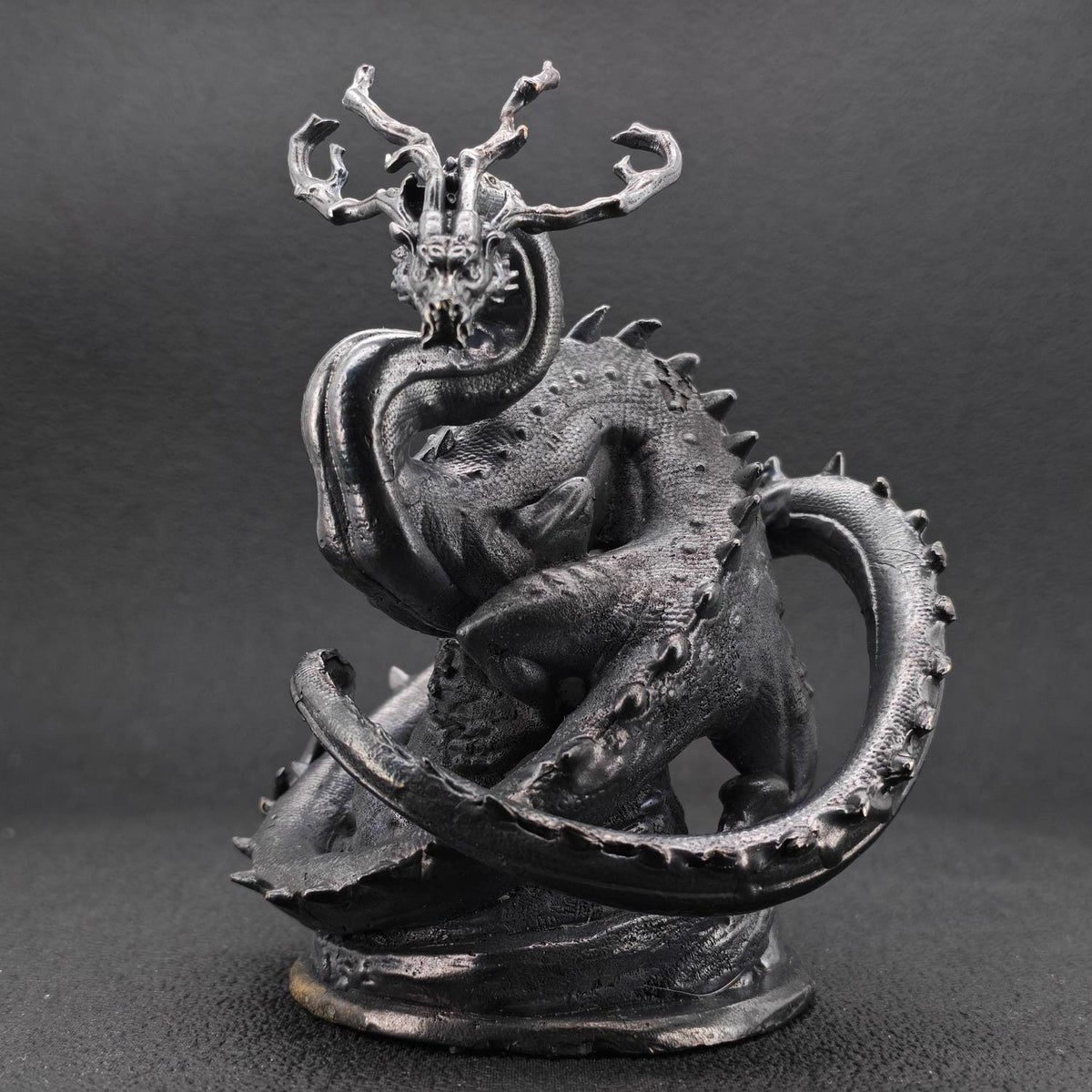 Solid Brass Dragon Figurine — Antique Oxidised Monster Sculpture for Desk and Collector Display