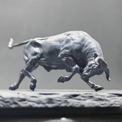 Brass Charging Bull Figurine — Bull Market Symbol, Zodiac Ox Sculpture for Desk and Shelf