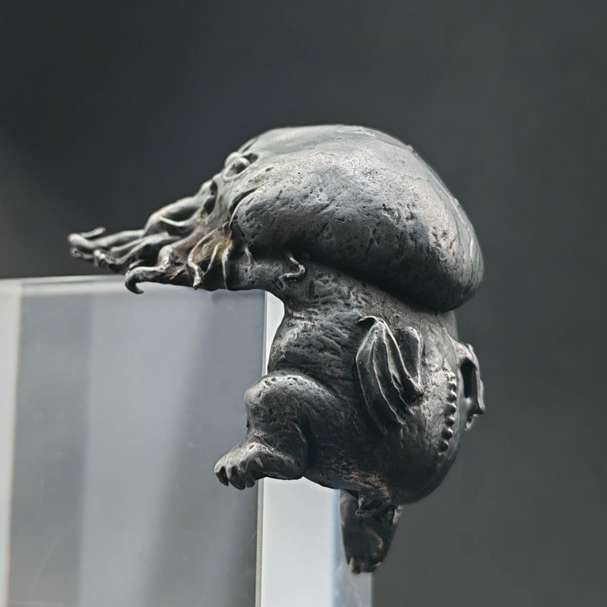 Black Oxidised Brass Baby Cthulhu Figurine | Handcast Octopus Monster Collectible | Desk & Shelf Decor