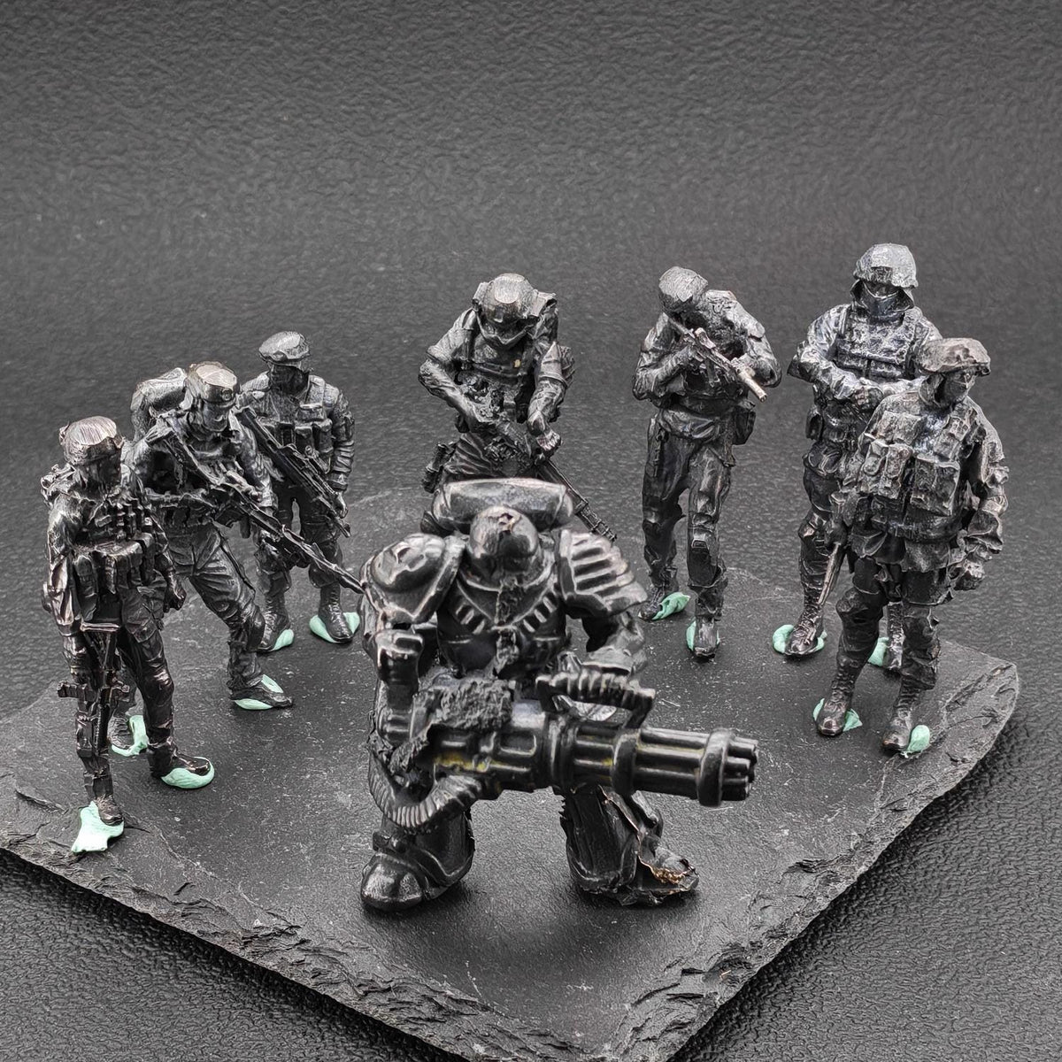 Brass Military Miniature — Oxidised Black Soldier Figurine, 9 Poses for Collectors and Diorama Builders