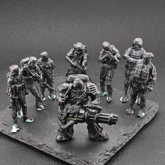 Brass Military Miniature — Oxidised Black Soldier Figurine, 9 Poses for Collectors and Diorama Builders