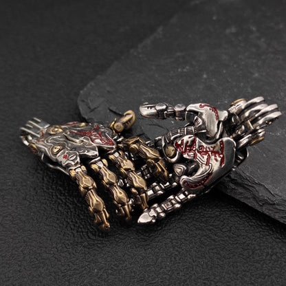 Steampunk Mechanical Hand Pendant — Movable Joints, Openable Back, Brass and White Bronze