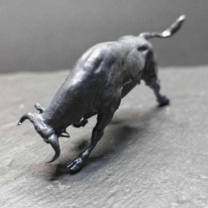 Brass Charging Bull Figurine — Bull Market Symbol, Zodiac Ox Sculpture for Desk and Shelf