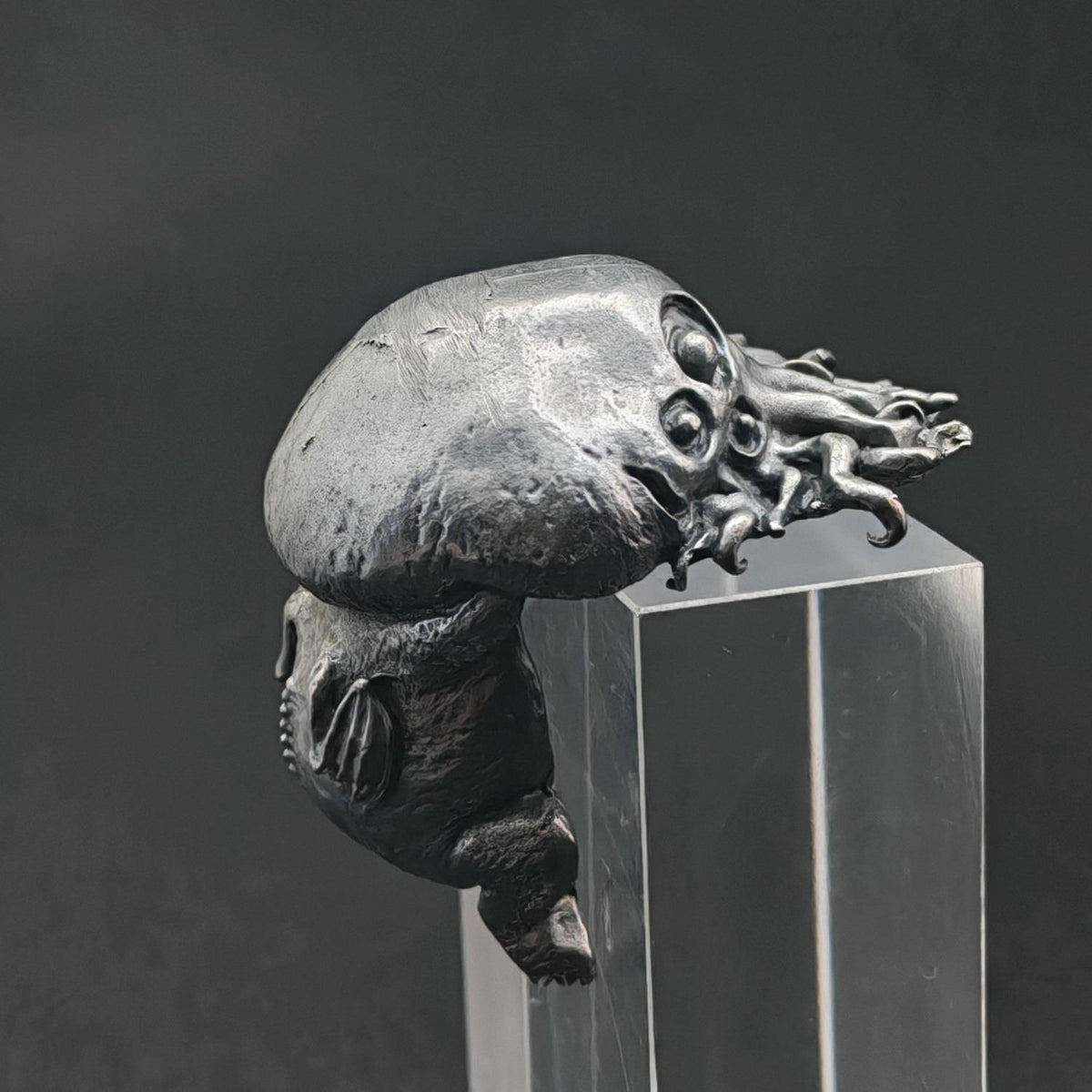 Black Oxidised Brass Baby Cthulhu Figurine | Handcast Octopus Monster Collectible | Desk & Shelf Decor