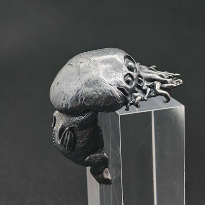 Black Oxidised Brass Baby Cthulhu Figurine | Handcast Octopus Monster Collectible | Desk & Shelf Decor