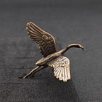 Crane in Flight Brass Figurine – Handcrafted Bird Miniature for Terrarium and Desk