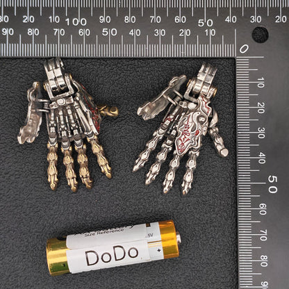 Steampunk Mechanical Hand Pendant — Movable Joints, Openable Back, Brass and White Bronze